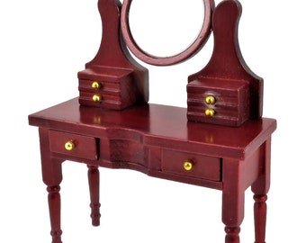 1:12 Scale Mahogany Colour Make Up Table With A Mirror Tumdee Dolls House V410 