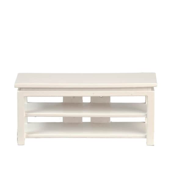 Dolls House Modern White Cabinet TV Stand Miniature Living Room Furniture 1:12 