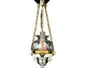 Dolls House Fancy Victorian Hanging Oil Lamp Gold Etched Glass Shade 12V Light