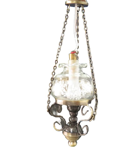 Melody Jane Dollhouse LED Hanging Ceiling Oil Lamp - 1:12 Scale, Battery Powered With Magnet