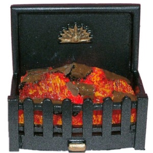 Dolls House Glowing Light up Log Fire Grate Miniature Fireplace Accessory 12V