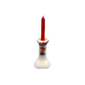 Dolls House Red Candle &amp; Holder Miniature Ornament Dining Room Accessory 1:12