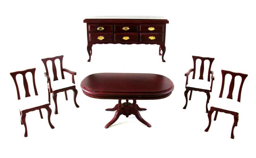 Dolls House Dining Furniture Set With Oval Pedestal Table Victorian