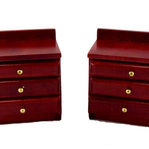 Dolls House Pair of Mahogany Bedside Chests Miniature 1:12 Bedroom Furniture