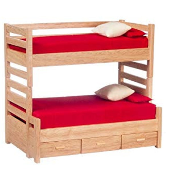 Dolls House Oak High Sleeper Bunk Beds with Trundle Bed Bedroom Furniture