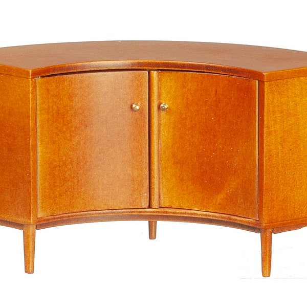 Casa delle bambole Mid Century Modern Walnut Corner Cabinet JBM Mobili in miniatura