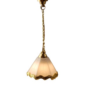Dolls House Chatsworth Hanging Ceiling Light White &amp; Gold 12V Electric Lighting