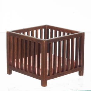 Dolls House Walnut Slatted Play Pen Miniature Playpen Nursery Baby Furniture
