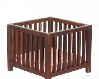 Dolls House Walnut Slatted Play Pen Miniature Playpen Nursery Baby Furniture