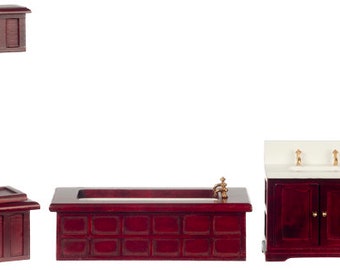 Dolls House Victorian Mahogany Bathroom Suite Miniature Furniture Set