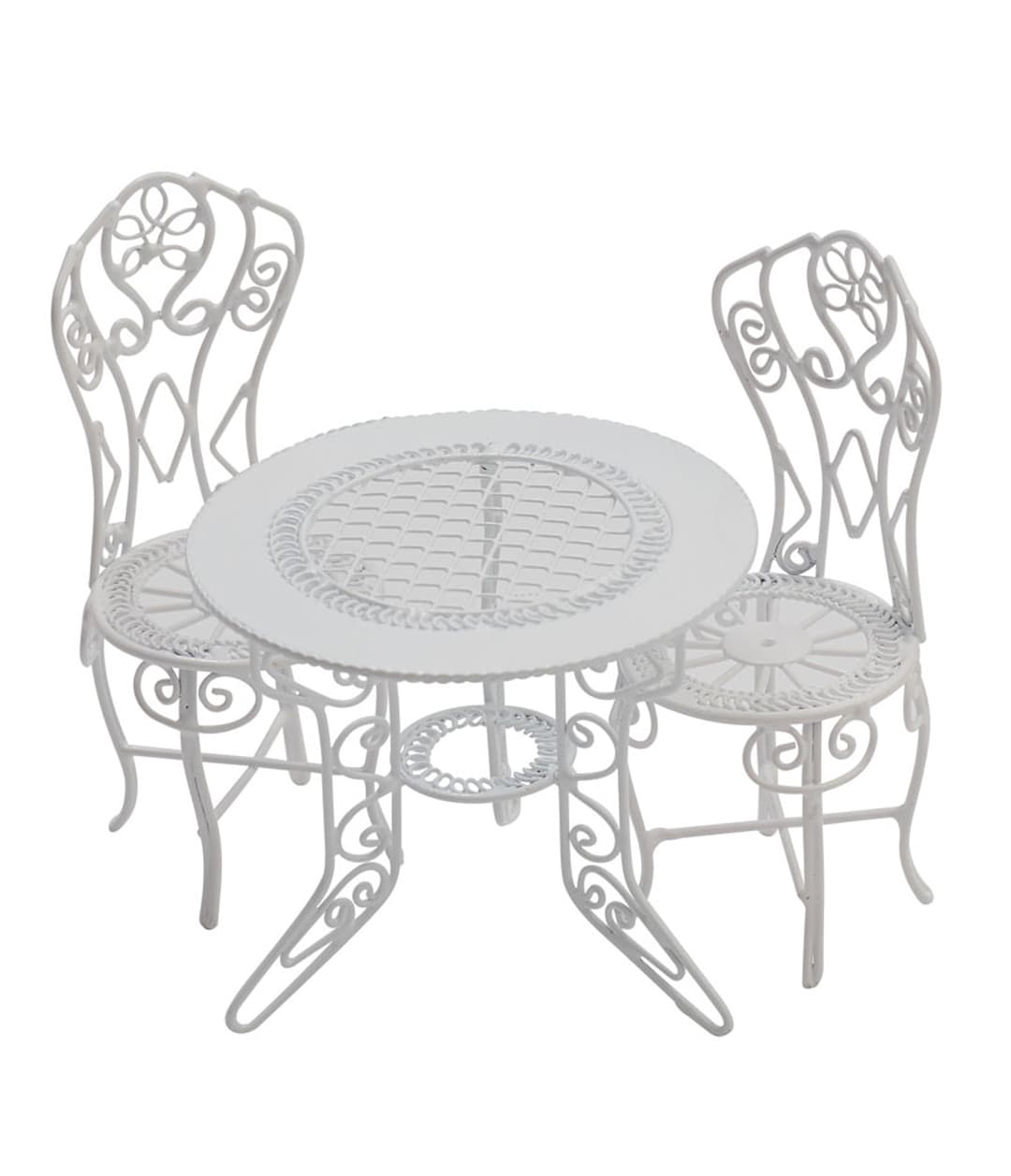 Dolls House White Wrought Iron Bistro Table Set Miniature Garden Patio
