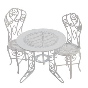 Dolls House White Wrought Iron Bistro Table Set Miniature Garden Patio Furniture