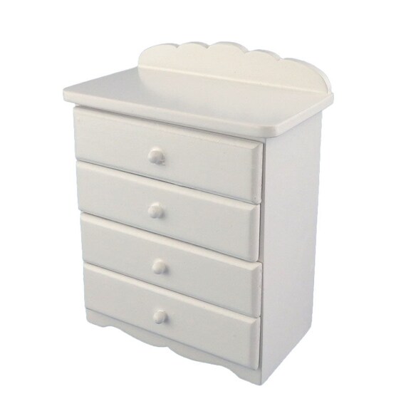 Dolls House White Chest of Drawers on Legs Miniature Wooden Bedroom Furniture 