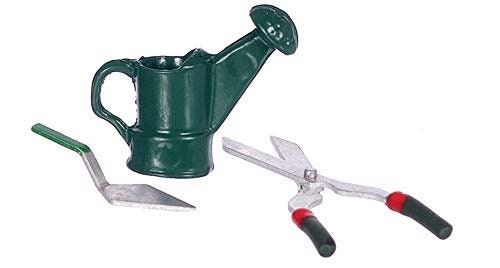 Odoria 1/12 Scale Miniature Garden Tools - Metal Watering Can, Trowel & Shears For Dollhouse Decor & Crafts