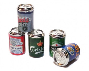 Dolls House 5 Beer Cans Ale Tins Miniature 1:12 Metal Pub Drinks Shop Accessory