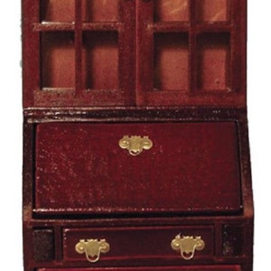 Dolls House Mahogany Bureau Desk &amp; Bookcase Miniature Study Office Furniture
