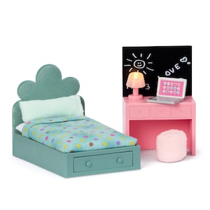 Lundby Dolls House Teen Bedroom Furniture Set Modern Bed &amp; Desk