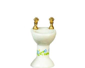 Dolls House White Sink with Blue Flowers Miniature Furniture 1:24 Half Inch