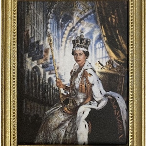 Dolls House Queen Elizabeth II Coronation Portrait Picture 1:12 Gold Frame