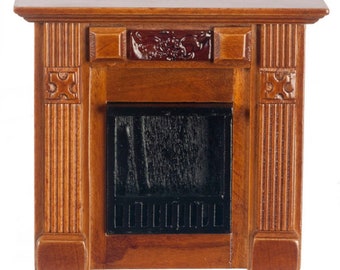 Dolls House Miniature Small Walnut Wood Elizabeth Fireplace 1:12 Scale