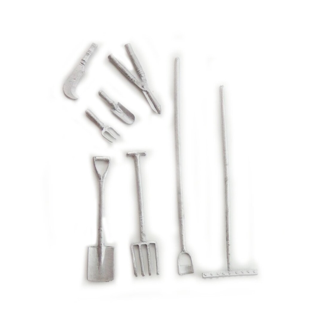 Melody Jane Dollhouse Garden Tool Set – 1:24 Scale Miniature Accessories, Metal Tools (Half Inch Scale)