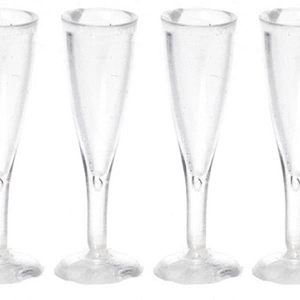 Dolls House 4 Empty Champagne Flutes Glasses Miniature Pub Bar Accessory 1:12