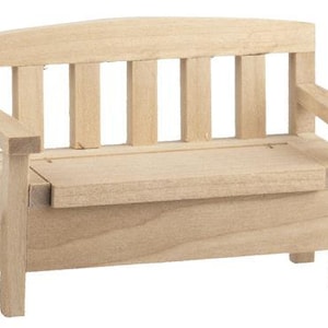 Dolls House Garden Storage Bench Seat Bare Wood Outdoor Patio Seating Furniture