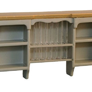 Dolls House Grey & Pine Wall Cupboard with Plate Rack Kitchen Furniture 1:12