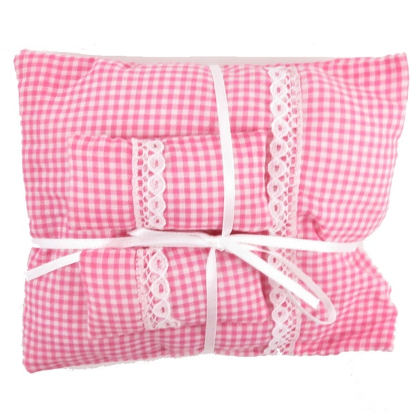 Dolls House Pink Gingham Double Bedding Set 1:12 Bedroom Accessory