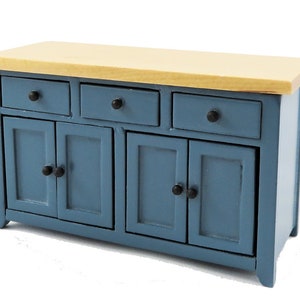 Dolls House Blue &amp; Pine Sideboard Modern Kitchen Dining Room Furniture