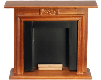 Dolls House Walnut & Black Fireplace with Logs Miniature Furniture 1:12 Scale