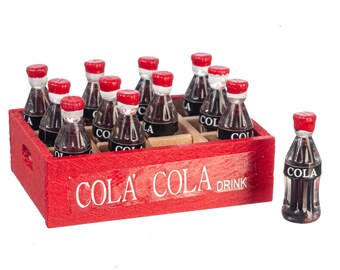 Dolls House Cola Bottles in Red Tray Crate Miniature Shop Store Accessory 1:12