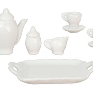 Dolls House Plain White Tea Set Porcelain Dining Room Accessory 1:12