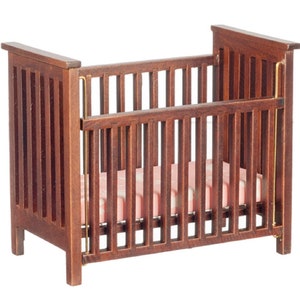 Dolls House Walnut Slatted Cot Crib Miniature 1:12 Nursery Baby Furniture