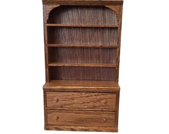 Dolls House Oak Bookcase Dresser 2 Double Drawers Miniature Furniture 1:12 Scale
