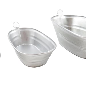 Dolls House Silver Oval Galvanized Bathtub Planter Tub Bathroom Garden Accessory