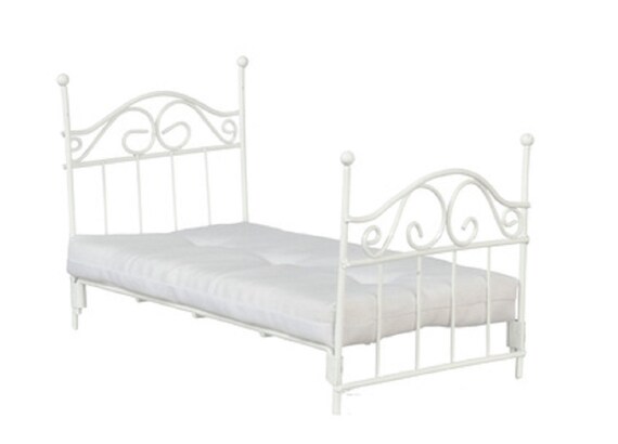 Dolls House White Wire Single Bed and Mattress Miniature Bedroom Furniture