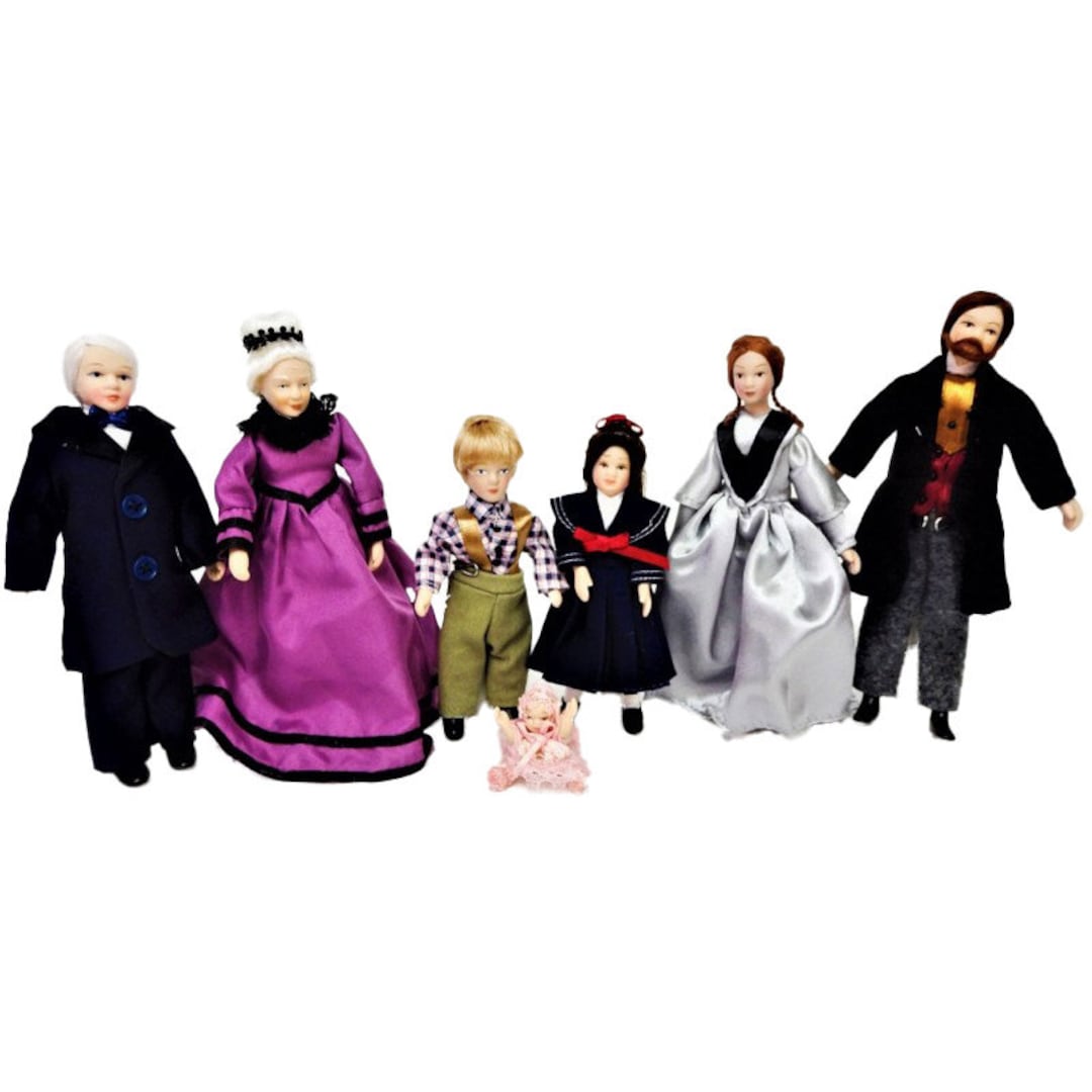 dolls-house-victorian-family-of-7-people-miniature-porcelain-figures-etsy