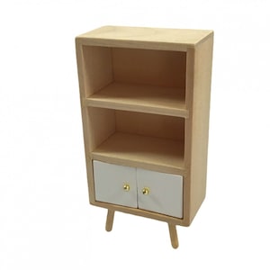 Dolls House Modern Bare Wood Shelf Unit White Doors Bookcase Miniature Furniture