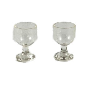 Dolls House 2 Empty Stem Wine Glasses Miniature Bar Dining Room Accessory 1:12