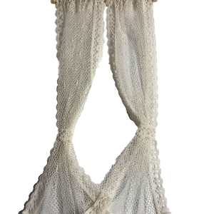 Dolls House Cream Sheer Curtains Net Lace Drapes Miniature 1:12 Window Accessory