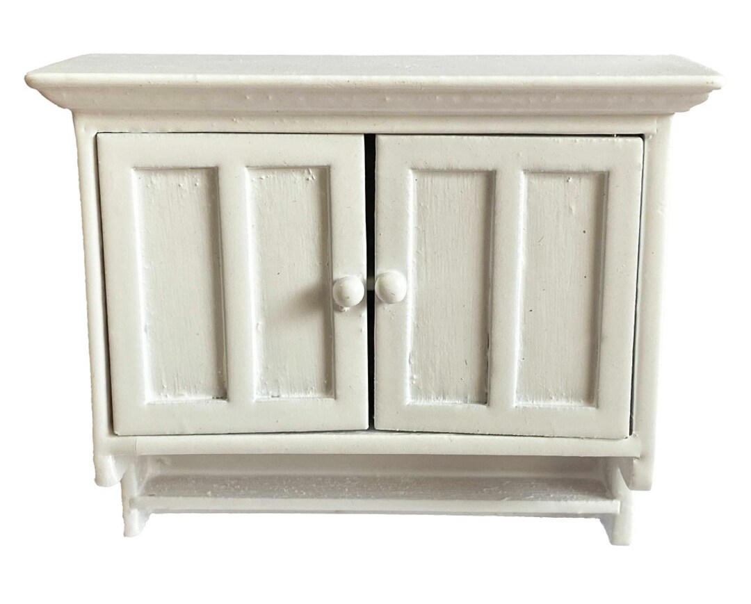Dolls House White Wooden Wall Cabinet Modern Miniature Kitchen ...
