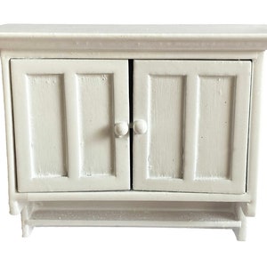 Dolls House White Wooden Wall Cabinet Modern Miniature Kitchen Furniture 1:12