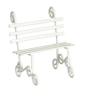 Banc de jardin à lattes blanc pour maison de poupée, mobilier de parc extérieur miniature, petit
