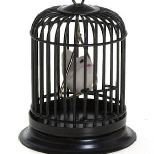 Dolls House Bird in Black Cage Miniature Pet Accessory Birdcage