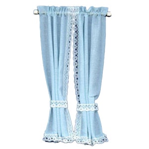 Casa de Muñecas Cortinas Azul Bebé Cortinas en Riel Miniatura 1:12 Accesorio de Ventana