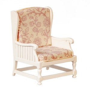 Dolls House White Wooden Armchair Shabby Chic Chair JBM Living Room Furniture