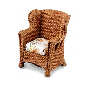 Dolls House Brown Rattan Chair with Cushion Miniature Reutter Garden Furniture
