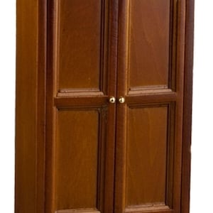 Dolls House Walnut 2 Door Double Wardrobe Wooden Armoire 1:12 Bedroom Furniture