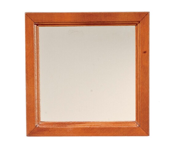 Dark Oak Wooden Framed Wall Mirror - 1:12 Scale Dollhouse Miniature Accessory
